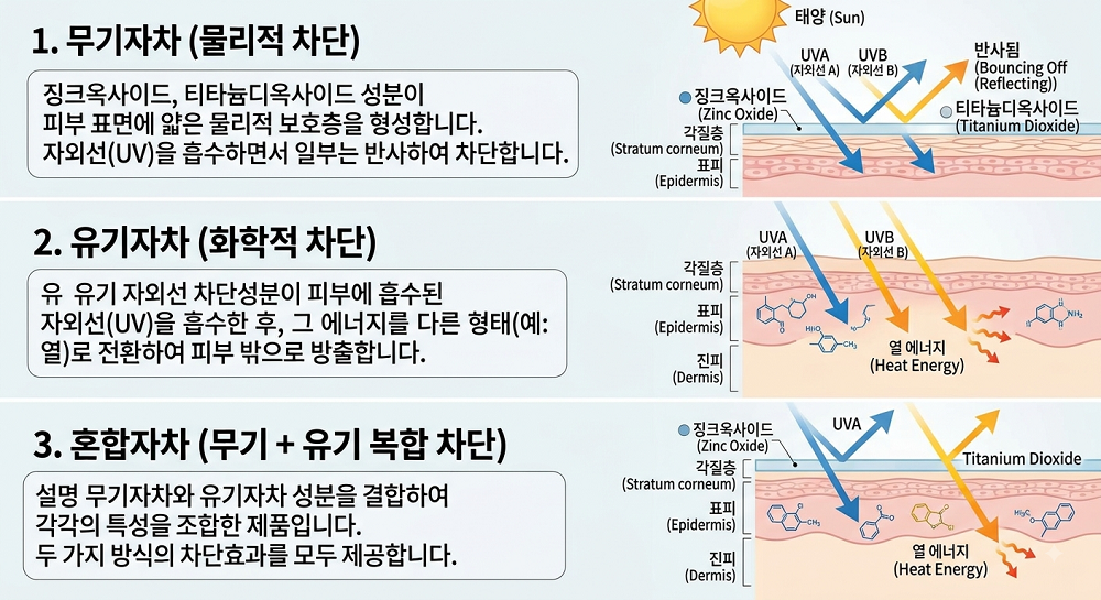 무기자차 유기자차 선크림 차이